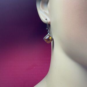 Sterling Silver and Baltic Amber Dangle Earrings. 1.25 inches long